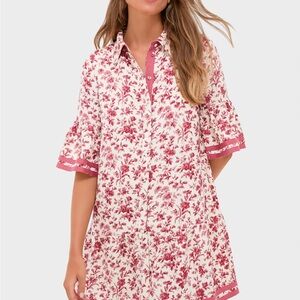 Pomegranate Bloom Rowe Dress 
 Floral Pink and White Button-Up Dress